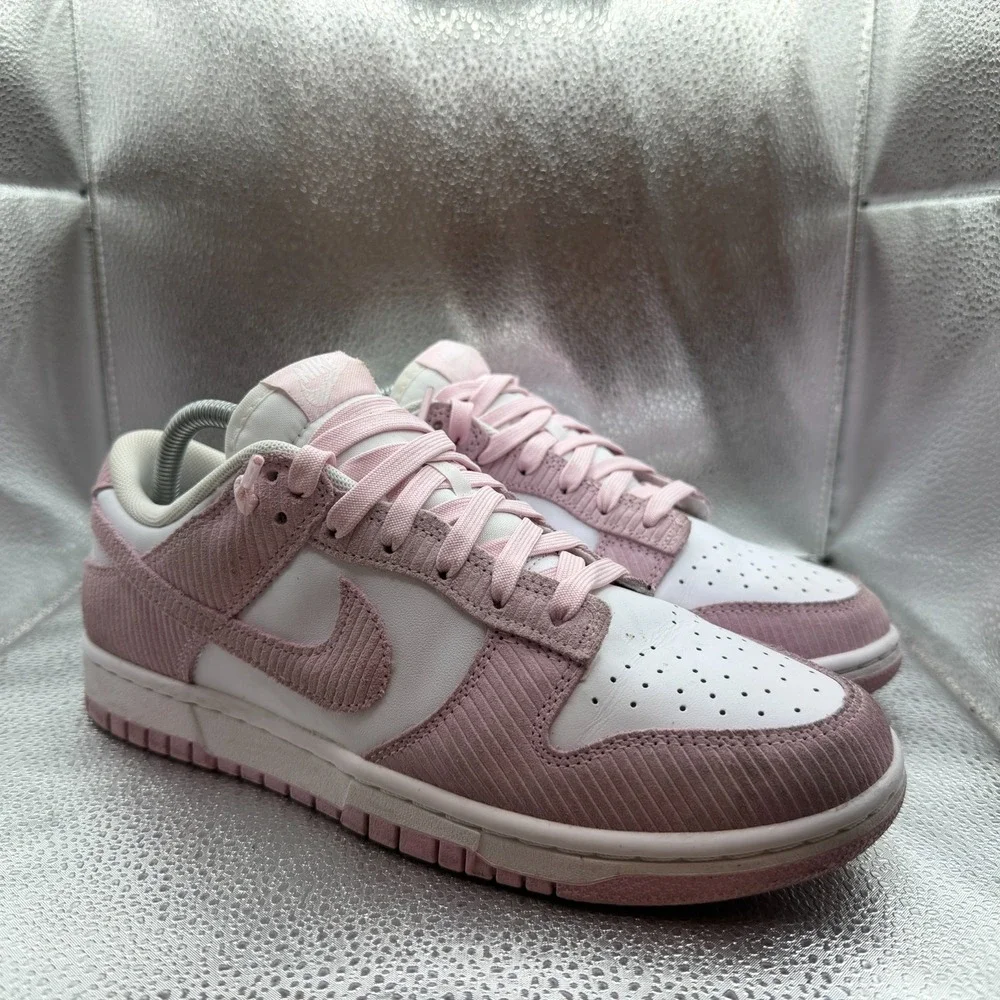 Size 10 Nike Dunk Low Pink Corduroy White/Pink Women Sneakers FN7167-100